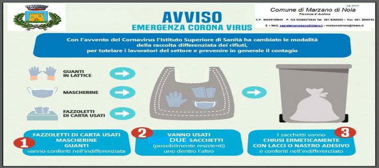 EMERGENZA CORONAVIRUS NUOVA MODALITA' PER RACCOLTA DIFFERENZIATA DEI RIFUITI PER LA PREVENZIONE AL CONTAGIO