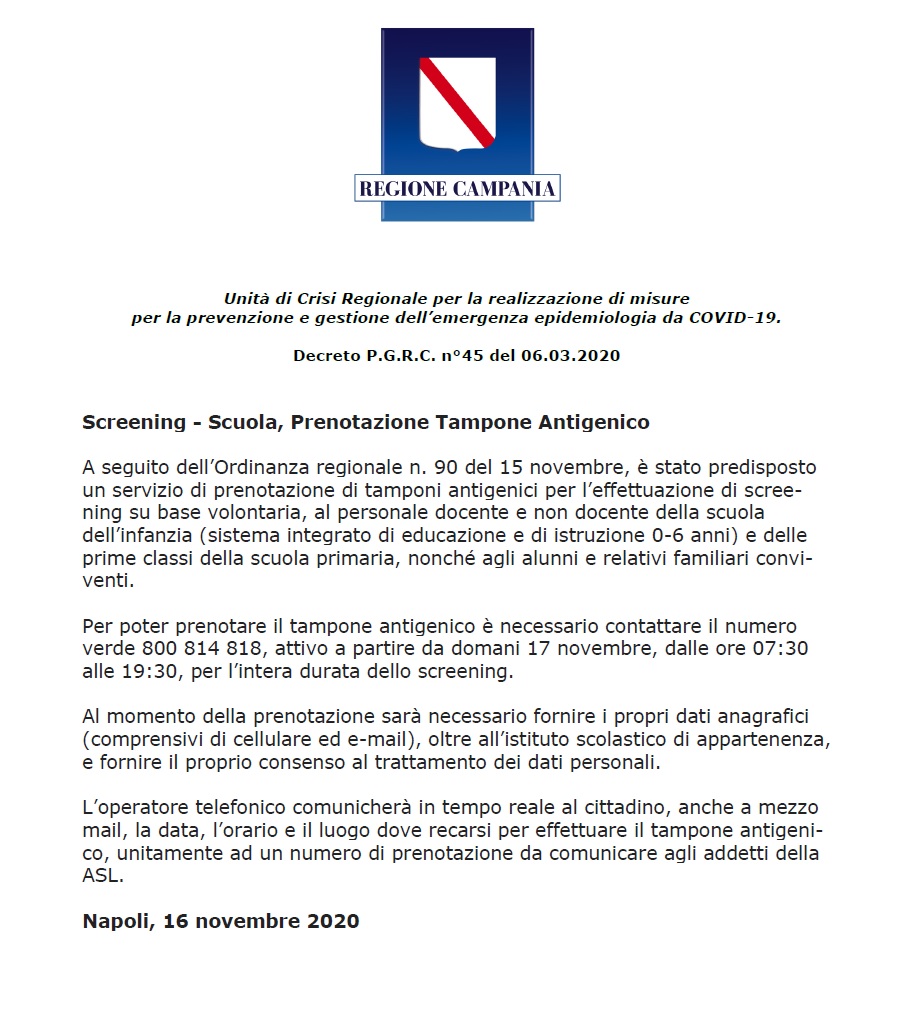 comunicato stampa regione coronavirus